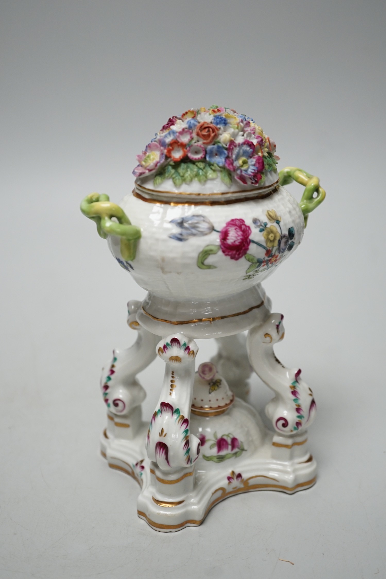 A 19th century Herend porcelain pastille burner and cover, date code for 1863, 17cm